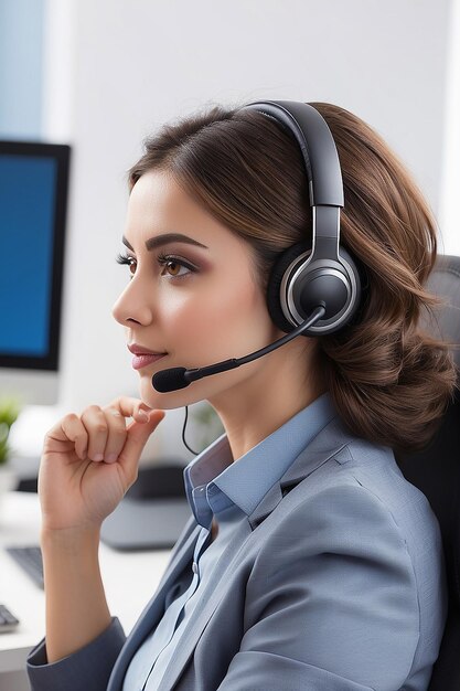 Foto operatore del call center che si occupa di cuffie in ufficio