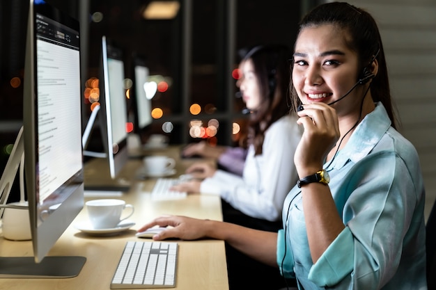 Call Center working at night.