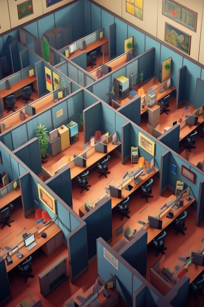 Call center workspace with cubicles created with generative ai