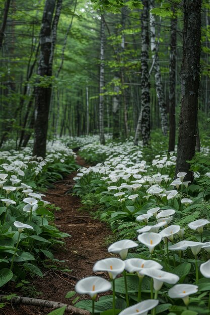 Photo calla lilies flower field in a forest