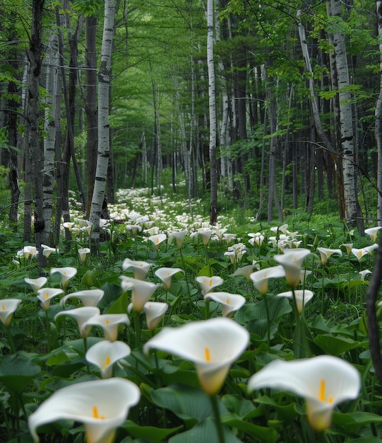 Photo calla lilies in a forest