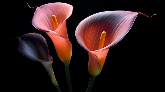 Calla lily flowers blooming floral black background AI Generated art