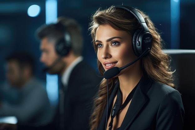 Callcenter operator in action providing exceptional customer service wearing a headset and managing inquiries with efficiency and professionalism