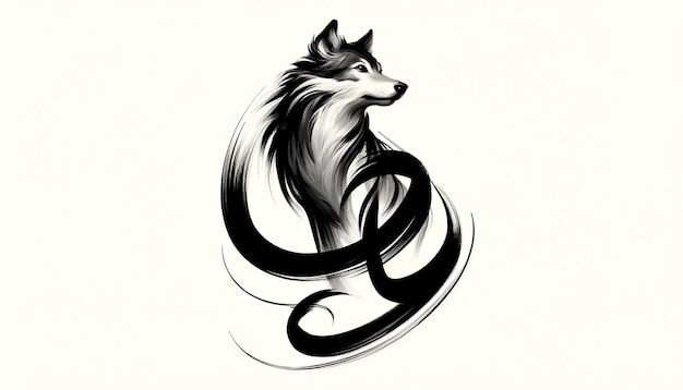 Calligraphic Essence Wolf Painted in Elegant Ink Strokes