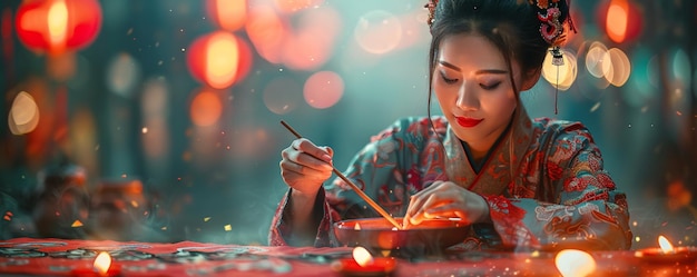 A Calligraphy Artist Writing Auspicious Phrases Wallpaper