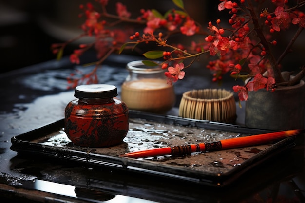 Calligraphy Brush Over an Ink Stone