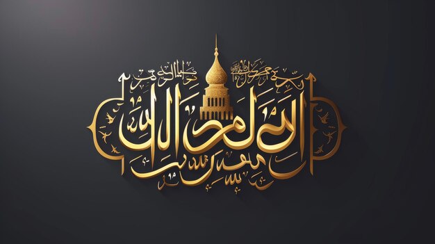 Foto disegno di calligrafia che significa buon giorno, eid mubarak d'oro