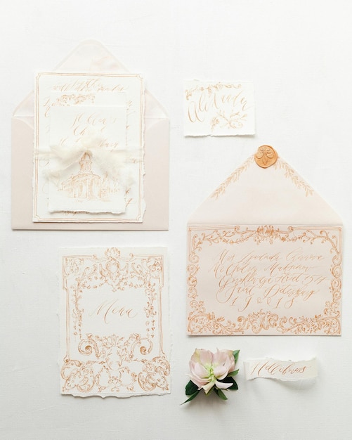 Photo calligraphy wedding invitation stock photo