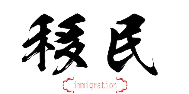 Calligraphy word of immigration in white background