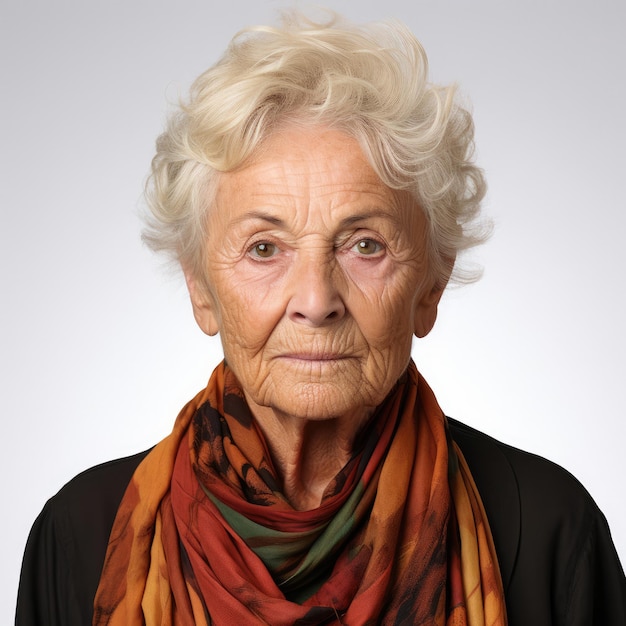 Photo calm 85yearold caucasian woman studio headshot