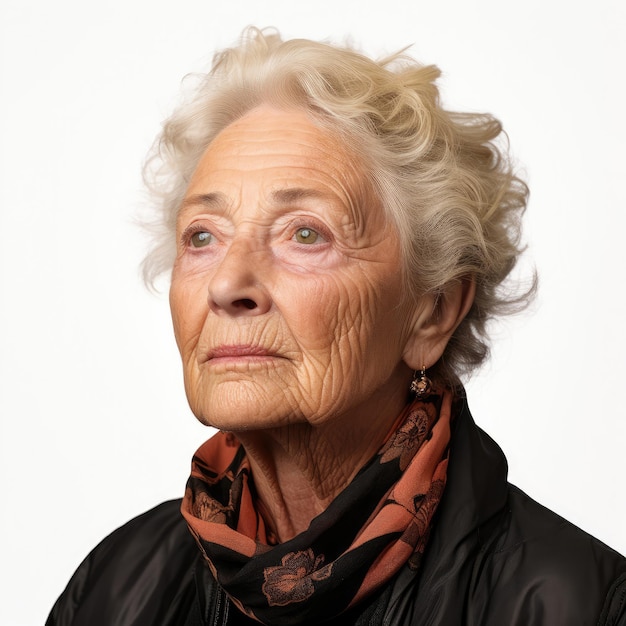 Photo calm 85yearold caucasian woman with upward gaze