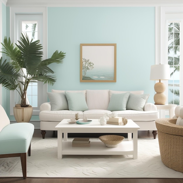 Calm aqua blue living room