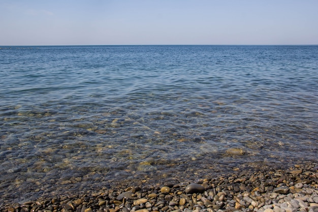 Calm Blue sea waves soft surface Ocean And Blue Sky 