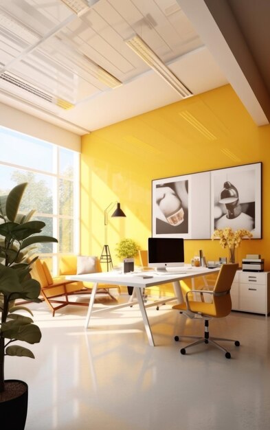 Photo calm and bright yellow office scene