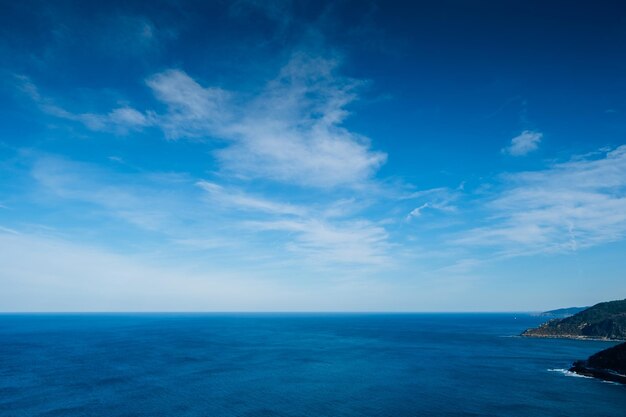 calm and deep sea horizon seen from above relaxation background