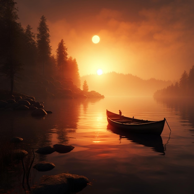 Calm and ending of the day sunset wallpaper image AI generated art