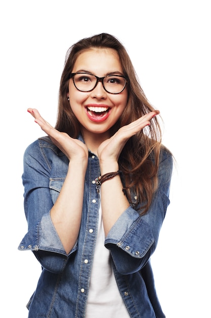 Calm and friendly young  woman with glasses