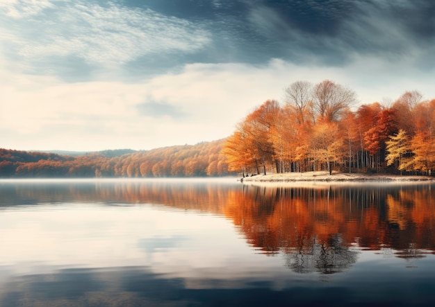 가을빛을 수면에 반사하는 잔잔한 호수