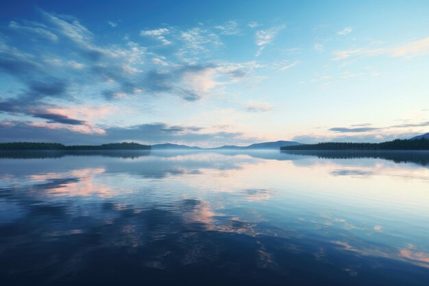 Photo calm lake surface reflecting the sky