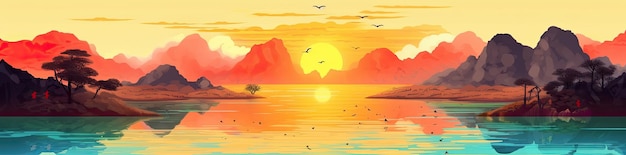 Calm lake water during the sunset Wonderful colours Generative AI