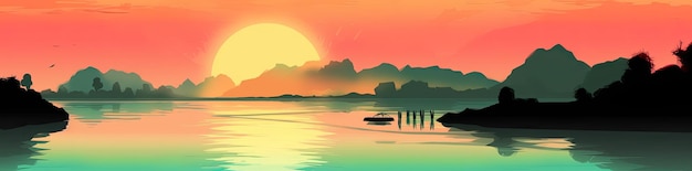 calm lake water during the sunset wonderful colours generative ai