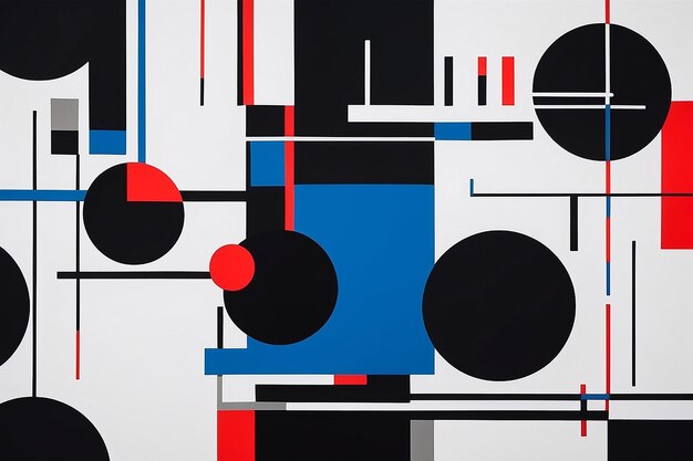 Photo calm minimalist bauhausstyle black white red and blue abstract composition generative ai