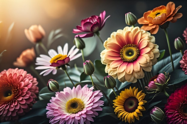 Calm natural flowers beautiful background colorful flowers background with generative ai