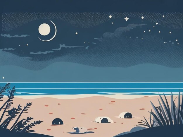 Photo calm night scene at the beach vector illustration