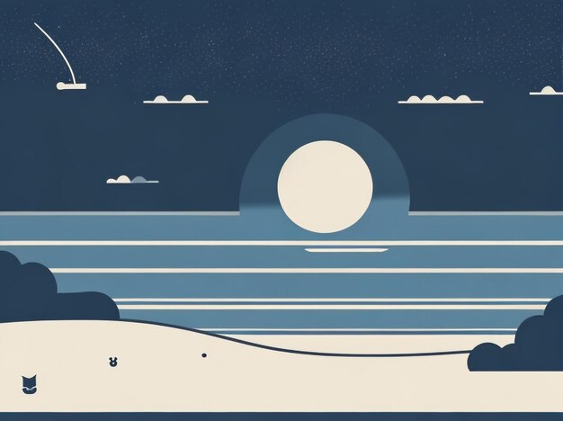 Photo calm night scene at the beach vector illustration