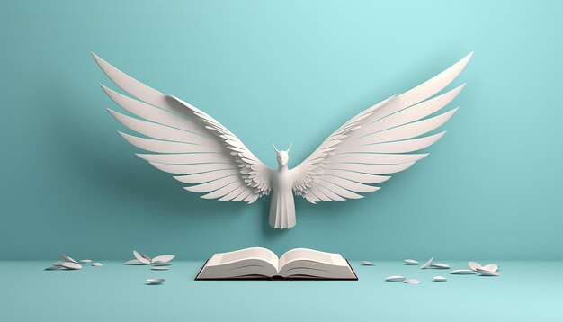 Photo a calm open book whose pages turn into bird wings