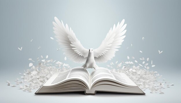 Photo a calm open book whose pages turn into bird wings