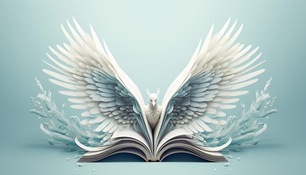 Photo a calm open book whose pages turn into bird wings