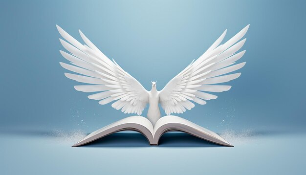 a calm open book whose pages turn into bird wings