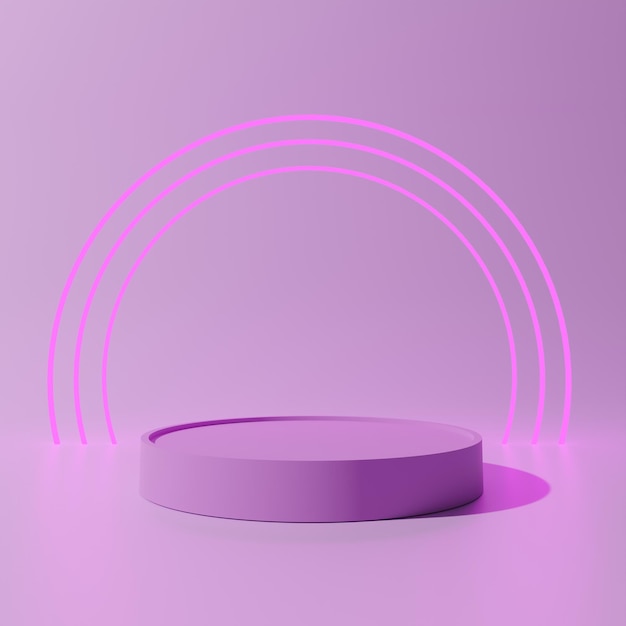 Calm pink 3d rendered podium with neon lights