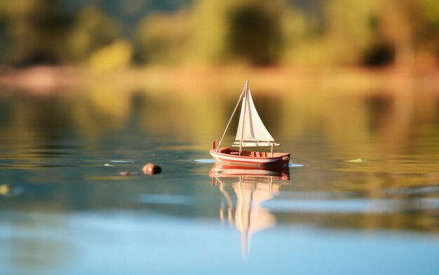 Photo calm pond toy sailboat floating