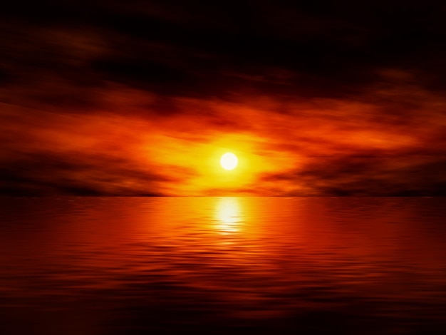 Calmo tramonto rosso nell'oceano