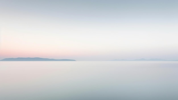 A calm sea with a blue sky and a white horizon