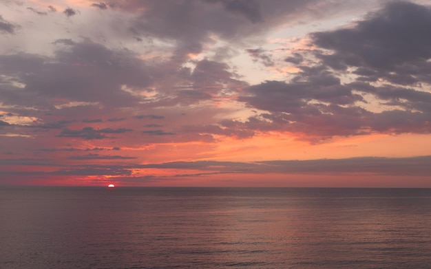 Calm sea with sunset sky with cloud