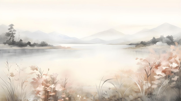 Calm spring landscape watercolor background