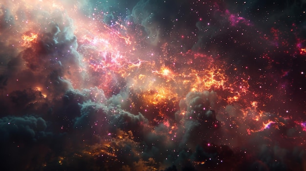 The calm stillness of space is interrupted by bursts of dazzling colors from exploding nebulae and