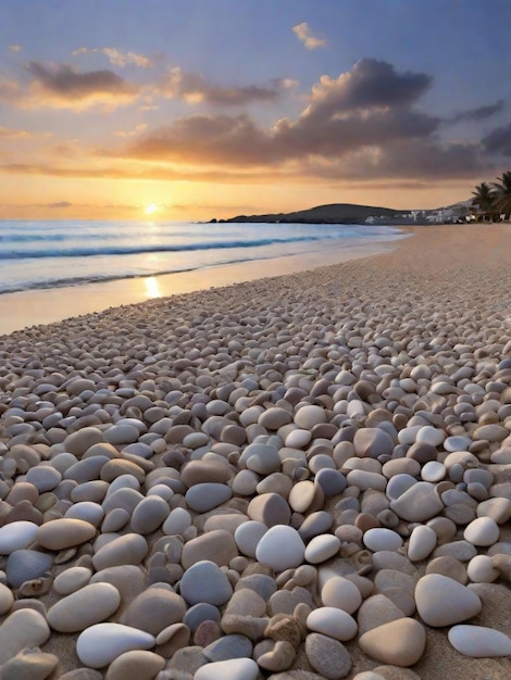 A calm sunset on a rocky beach showing the beautiful elegance of nature