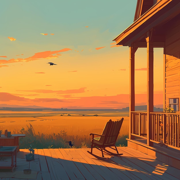 Calm Sunset on a Wooden Porch