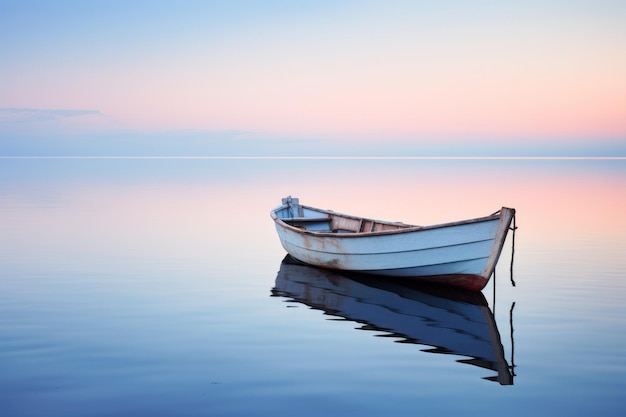 A calm water with a lone boat