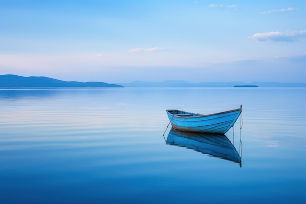A calm water with a lone boat