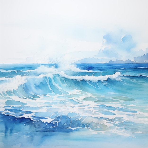 Calm Watercolor Depiction of Blue Sea