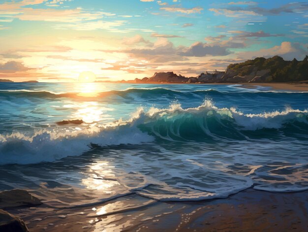 The calm waves on the beach illustration