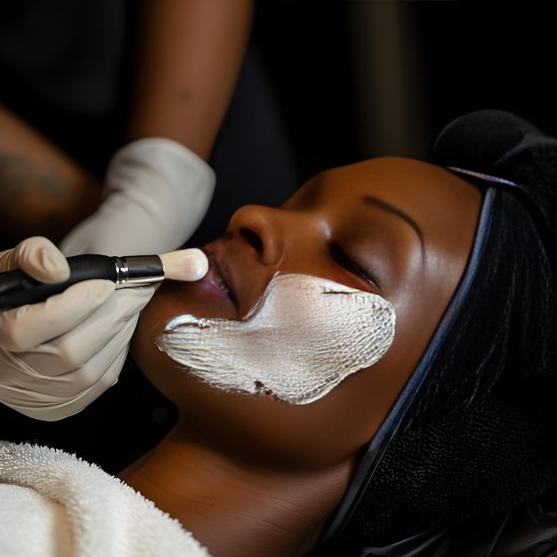 calm woman treating her skin