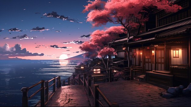 Calming anime background high quality