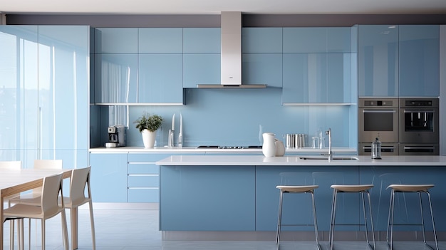 Photo calming elegant blue kitchen