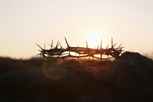 calvary hill golgotha cross of jesus christ crown of thorns symbolizing passion and suffering silhou